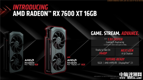 AMD推出Radeon RX 7600 XT顯卡 6nm工藝制造+16GB顯存，權威硬件評測網站,www.cdhysqd.com