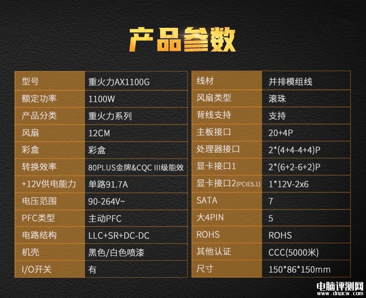 航嘉AX1100G白色三叉戟1100W金牌電源上市 售價999元，權威硬件評測網站,www.cdhysqd.com